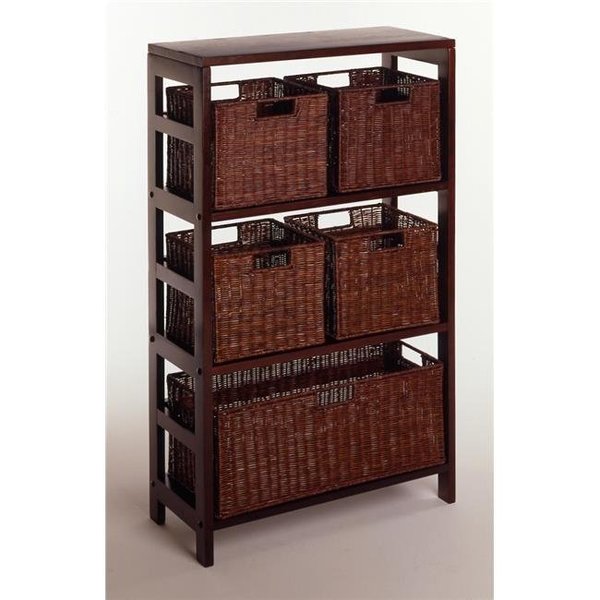 Winsome Winsome 92625 Espresso Beechwood Rattan 6PC SET SHELF AND BASKETS 3-SECT WITH 5 BASKETS 92625